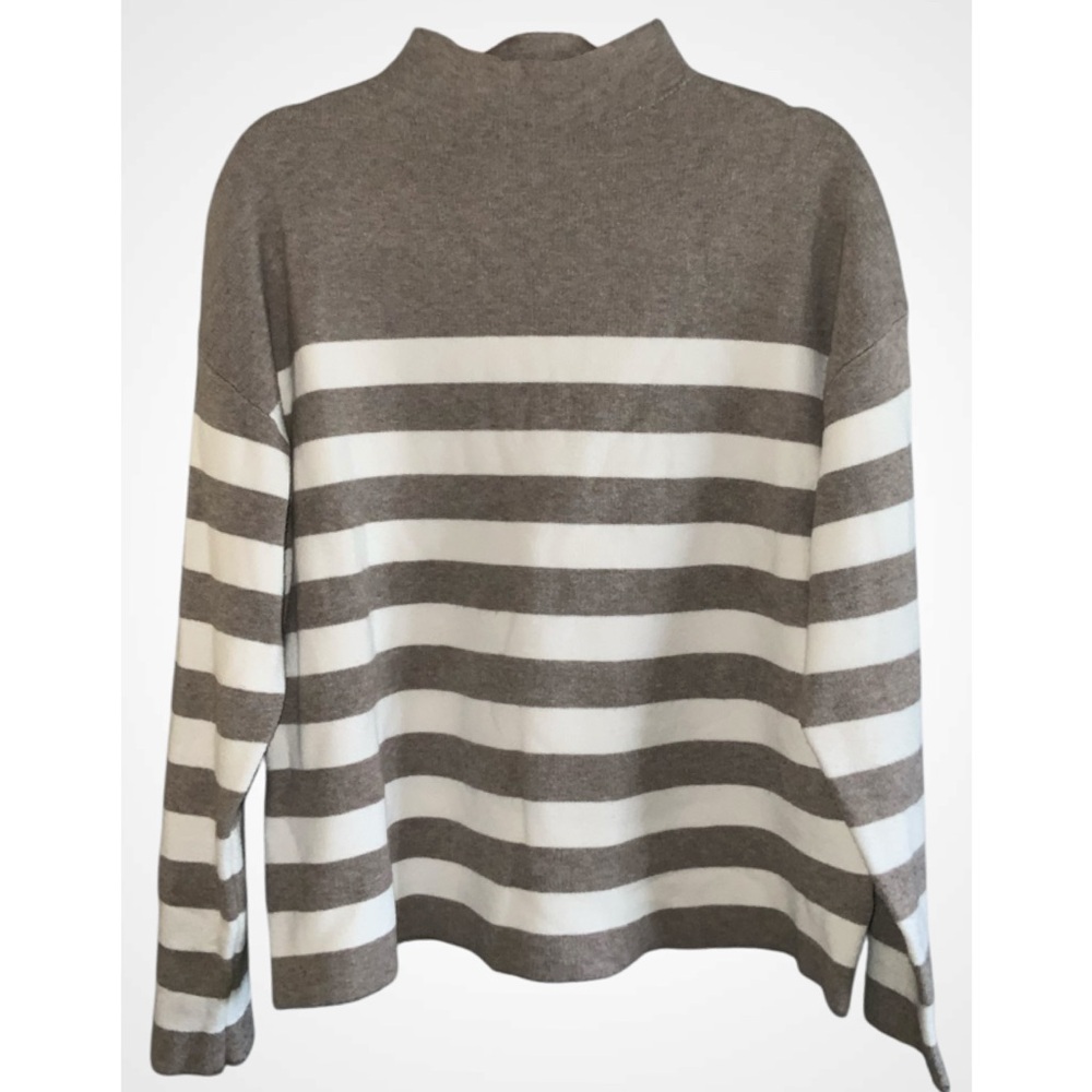 Nicole Miller Tan & White Striped High Neck Soft Knit Sweater XL